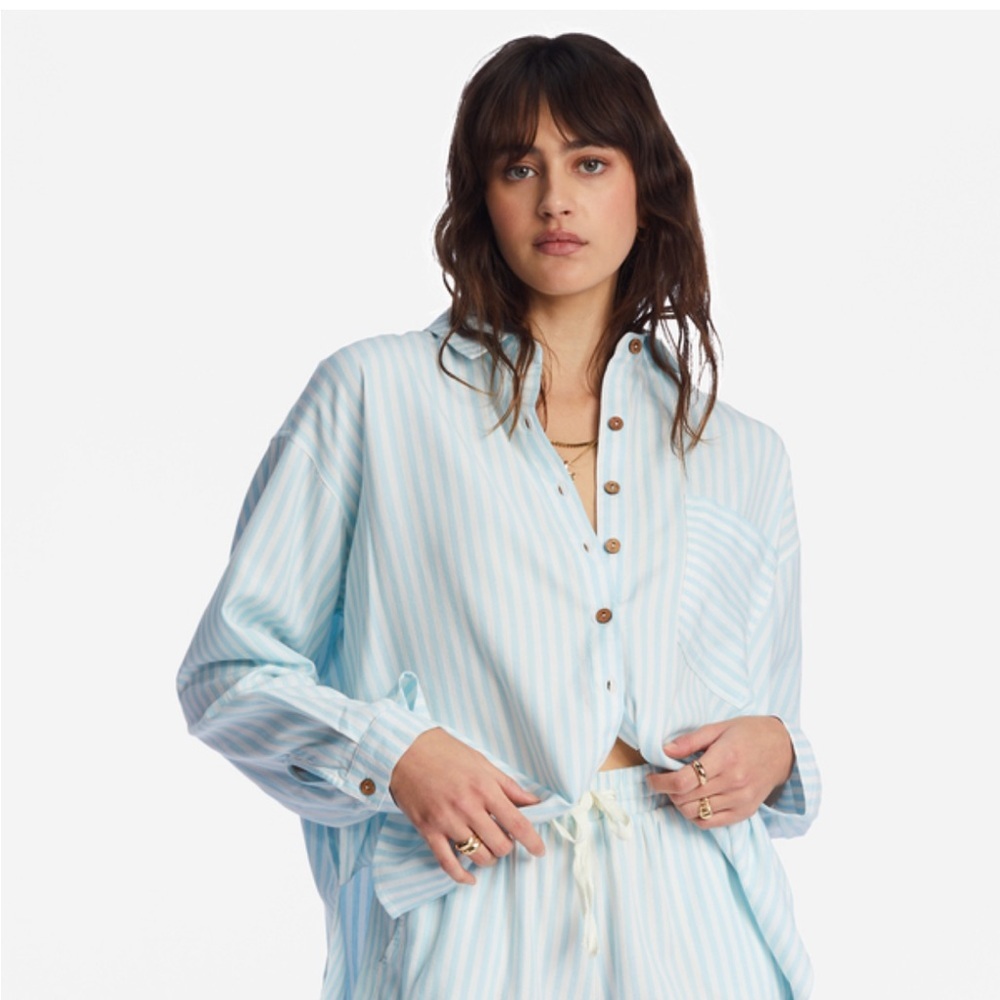 New Billabong In the Tide Striped Button Up Large